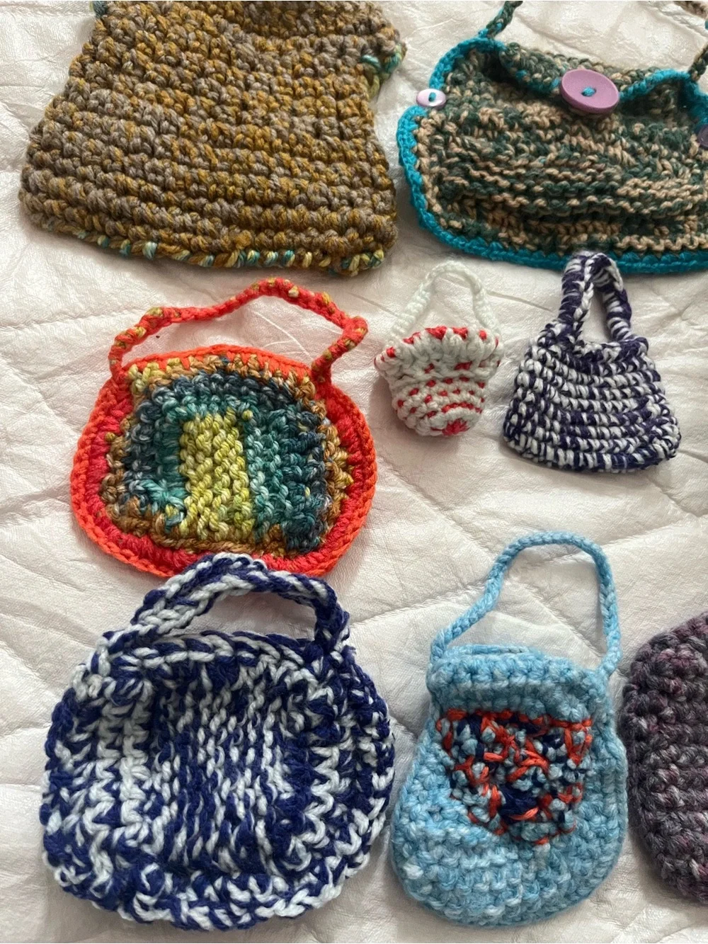 Set of 9 Handmade Crochet Mini Bags Doll Accessories Gift Collectible Decor